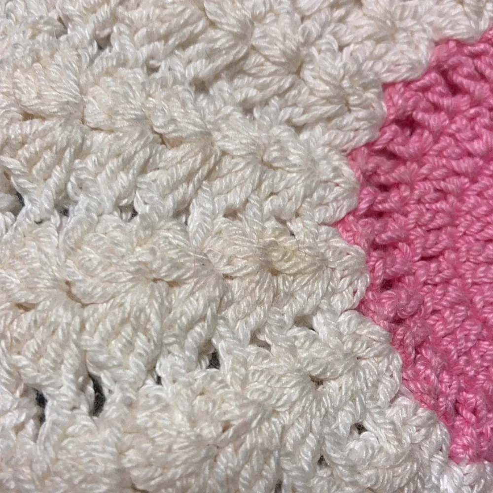 Floral Crochet Hot Pad Pink White
